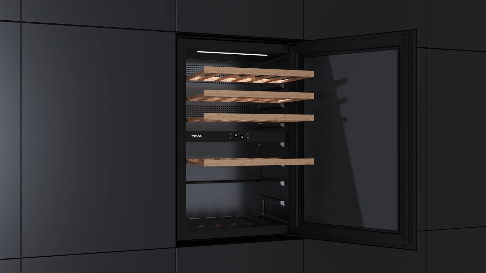 Встраиваемый в колонну винный кулер с 2-мя независимыми зонами охлаждения RVI 20046 BLACK GLASS