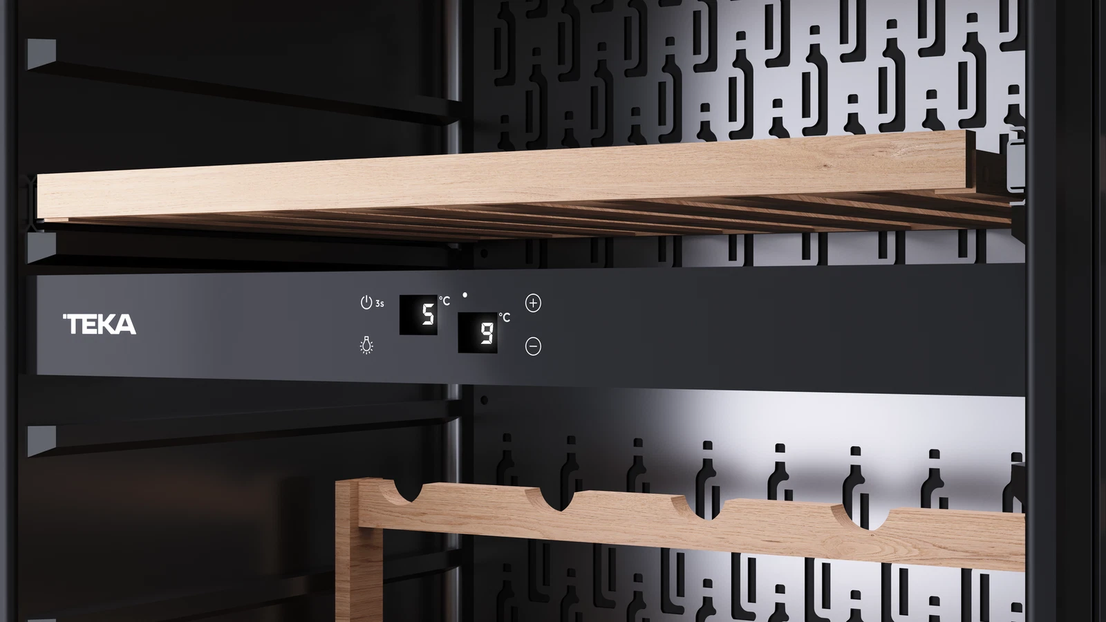 Встраиваемый в колонну винный кулер c 3-мя независимыми зонами охлаждения RVI 30097 BLACK GLASS