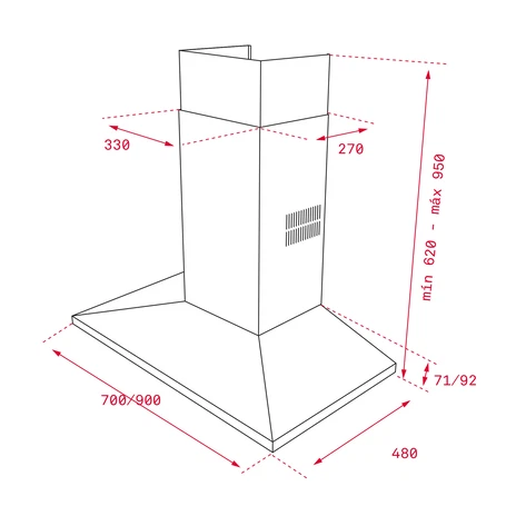 Пристенная пирамидальная вытяжка шириной 90 см. Тонкий корпус с профилем 15 мм высотой TIKAL DSS 985 SS
