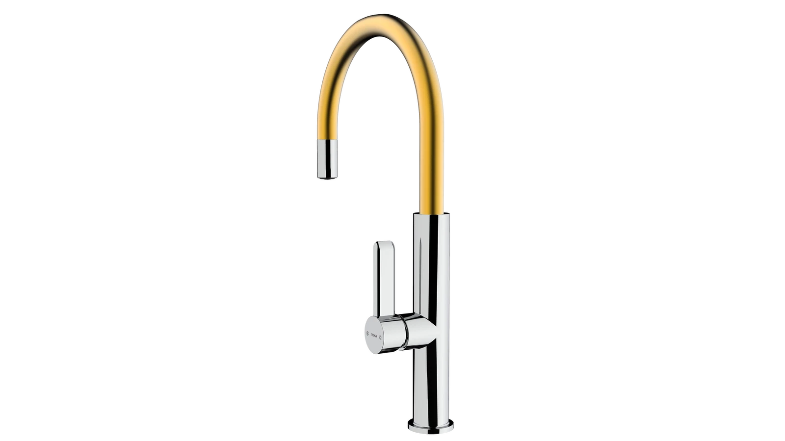 Смеситель с высоким поворотным изливом. Люксовое долговечное PVD-покрытие. FOT 995 BRASS