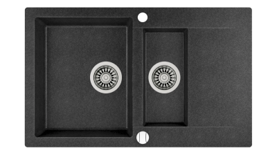 Мойка врезного монтажа из Тегранита с 1-ой основной и 1-ой дополнительной чашами CLIVO 60 B-TQ 1½B 1D ONYX BLACK