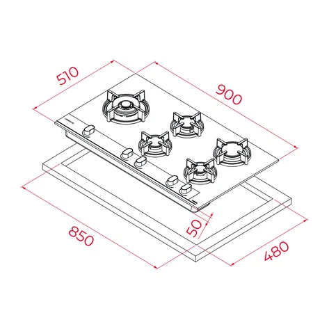 Варочная панель газ на стекле 90 см GBC 95-G1 GBC Infinity Matt Black