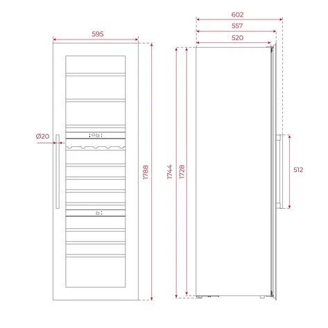 Встраиваемый в колонну винный кулер c 3-мя независимыми зонами охлаждения RVI 30097 BLACK GLASS