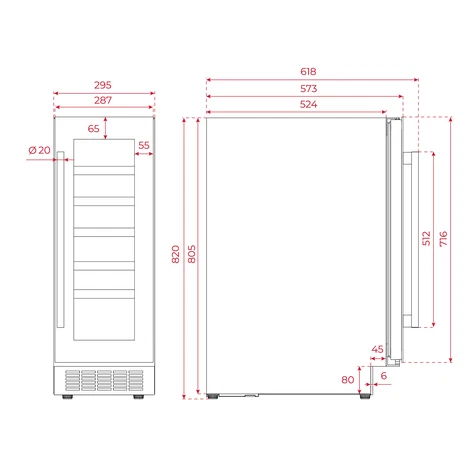 Встраиваемый винный кулер подстольного монтажа RVU 10020 BLACK GLASS