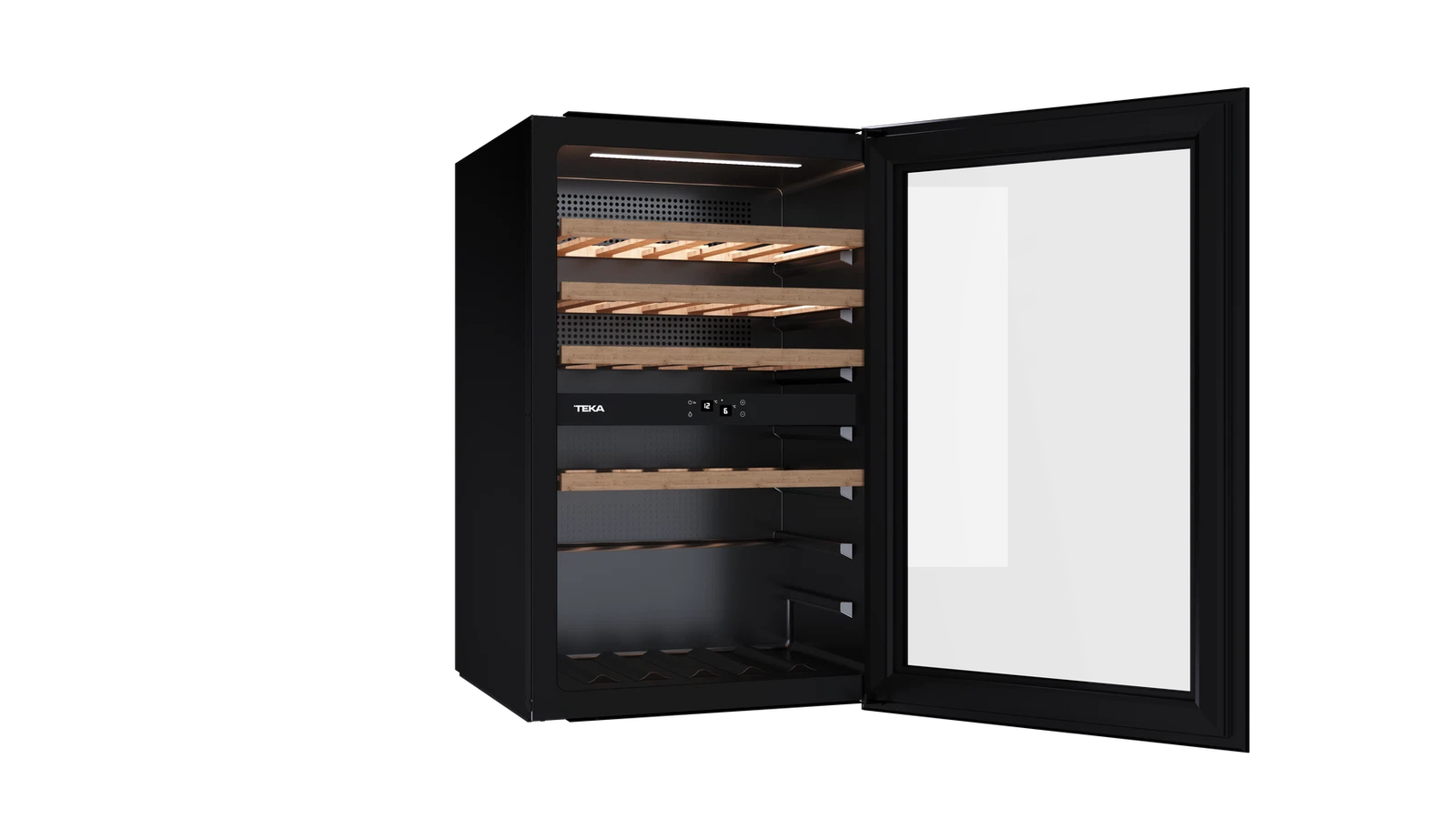 Встраиваемый в колонну винный кулер с 2-мя независимыми зонами охлаждения RVI 20046 BLACK GLASS