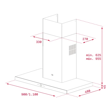 Пристенная вытяжка Ultraslim шириной 90 см. Высота корпуса 45 мм PerfectA4 DLH 985 T BLACK-SS