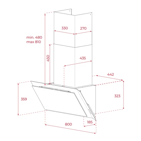 Пристенная вертикальная вытяжка на 80 см DVI 88-G1 EOS Infinity Matt Black