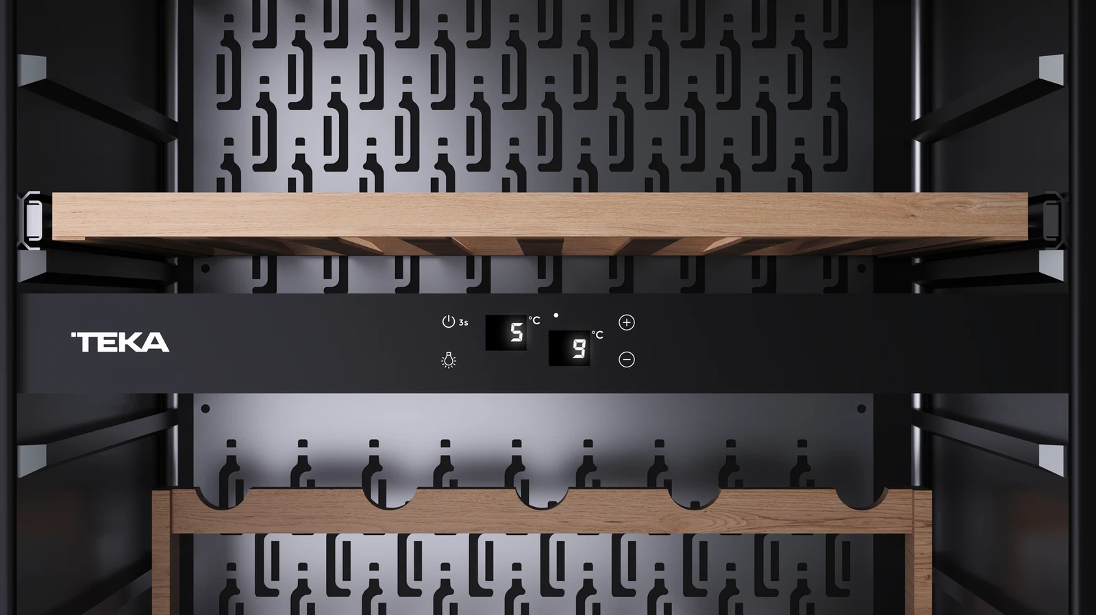 Встраиваемый в колонну винный кулер c 3-мя независимыми зонами охлаждения RVI 30097 BLACK GLASS