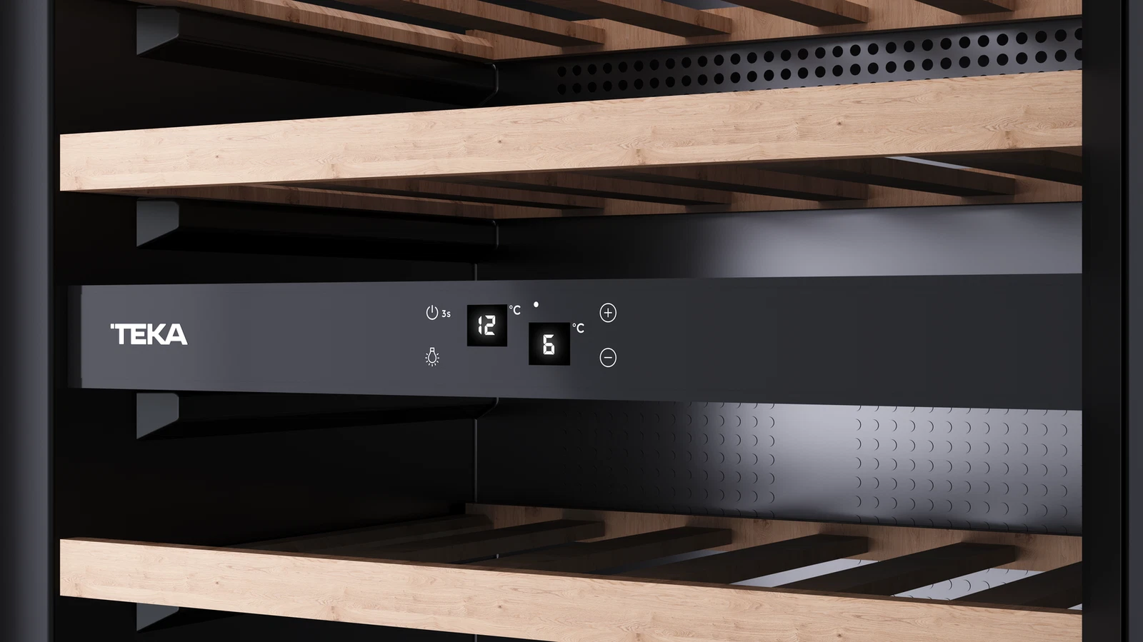 Встраиваемый в колонну винный кулер с 2-мя независимыми зонами охлаждения RVI 20046 BLACK GLASS