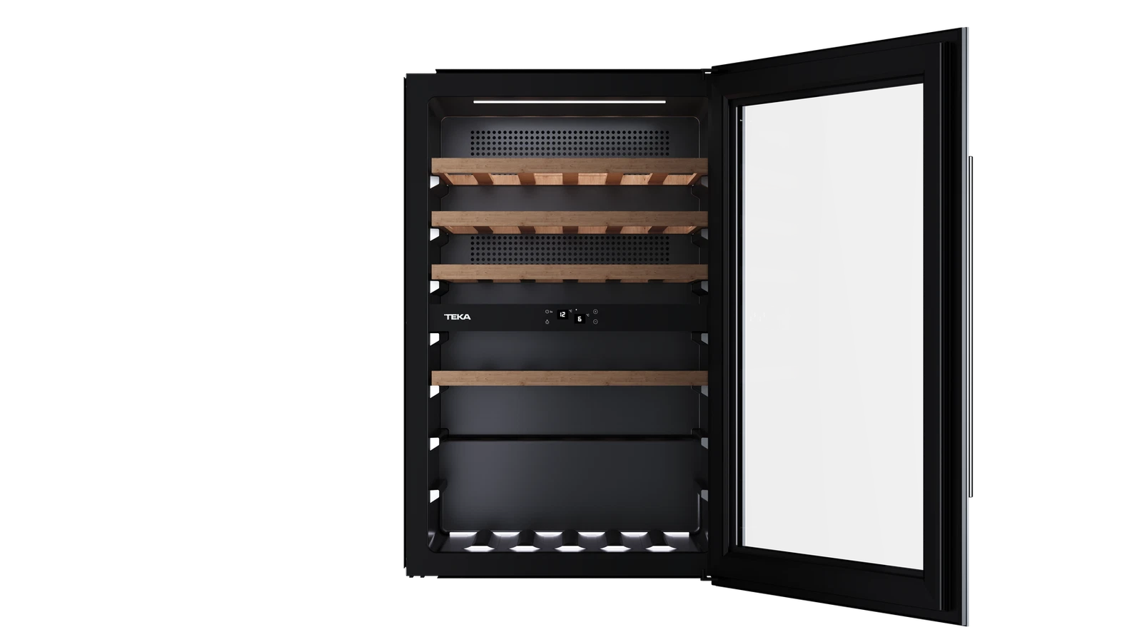 Встраиваемый в колонну винный кулер с 2-мя независимыми зонами охлаждения RVI 20046 BLACK GLASS