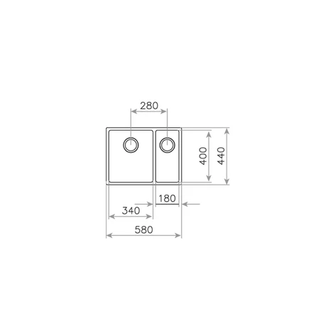 Мойка из нержавеющей стали с 2-мя чашами/ Подстольный монтаж BE LINEA RS15 2B 580 POLISHED