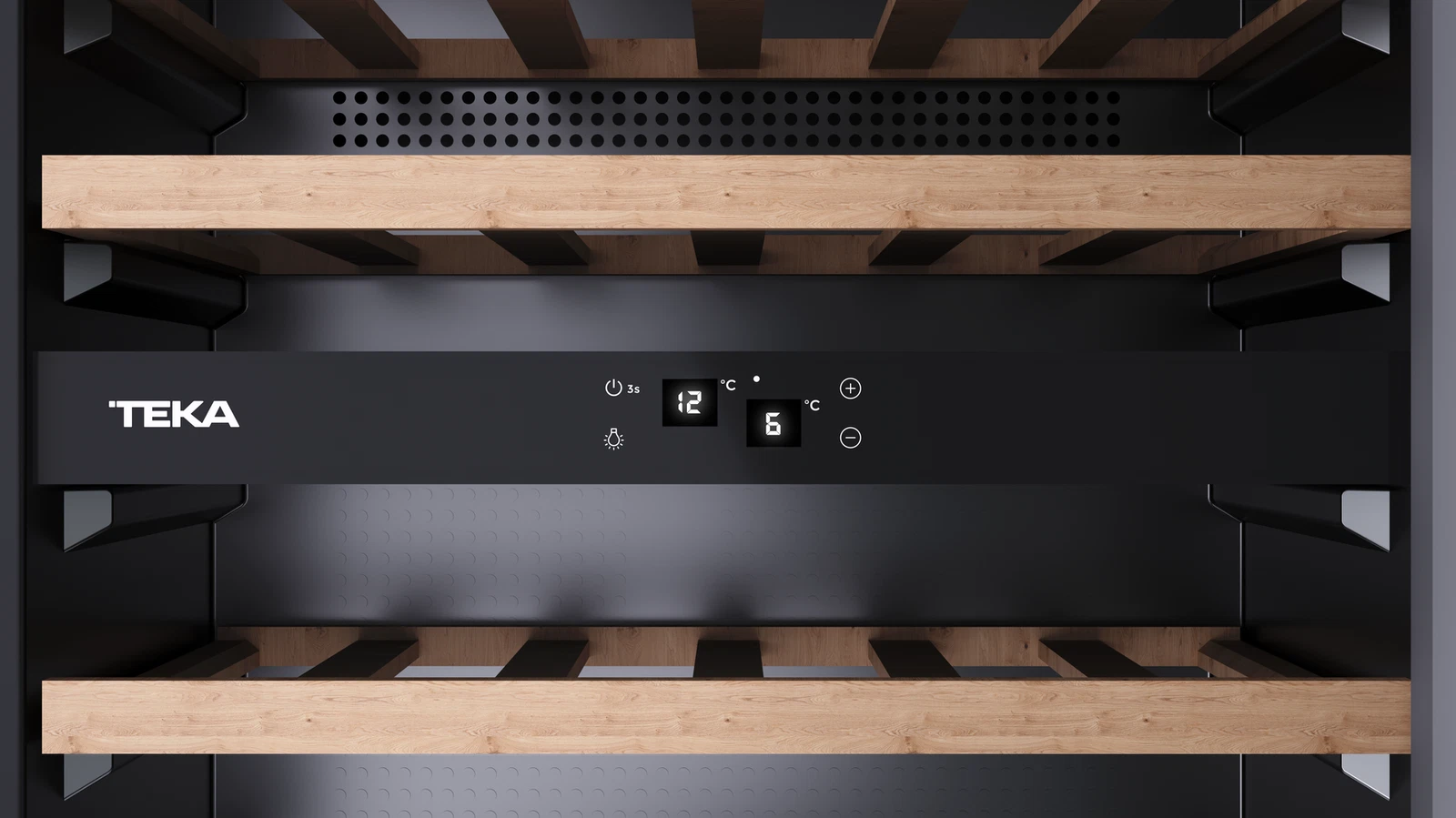 Встраиваемый в колонну винный кулер с 2-мя независимыми зонами охлаждения RVI 20046 BLACK GLASS