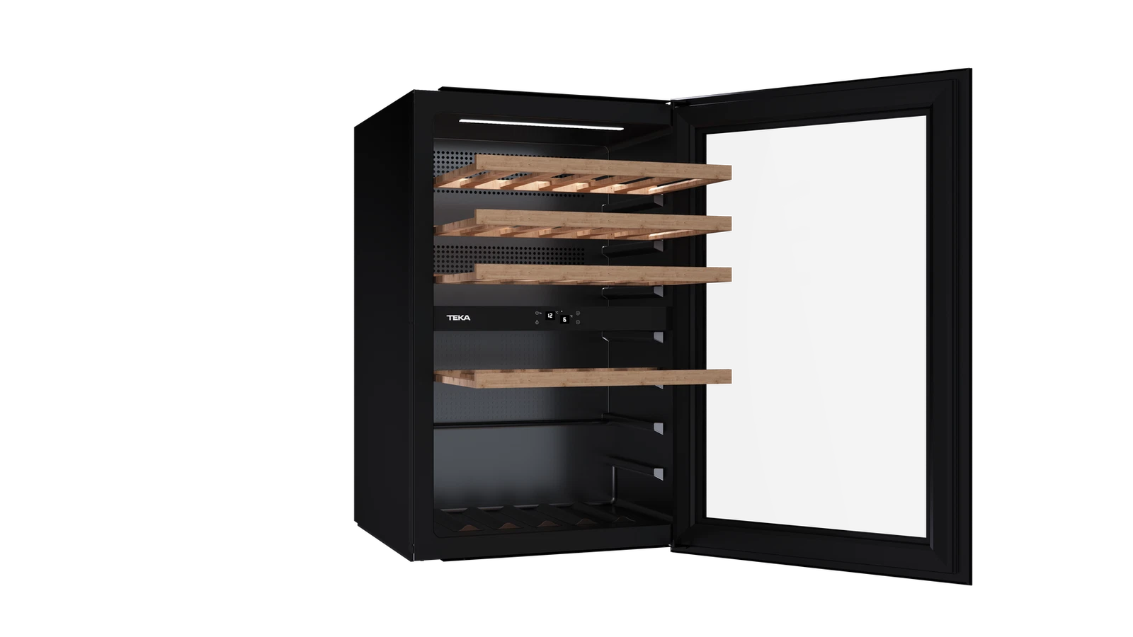 Встраиваемый в колонну винный кулер с 2-мя независимыми зонами охлаждения RVI 20046 BLACK GLASS