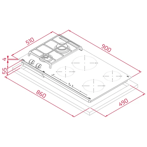 Варочная панель HYBRID Индукция и Газ ExactFlame 90 см HYBRID JZC 96324 ABN Black