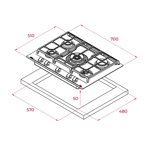 Варочная панель газ на стекле 70 см / Коллекция Urban GZC 75330 XBN NIGHT RIVER BLACK