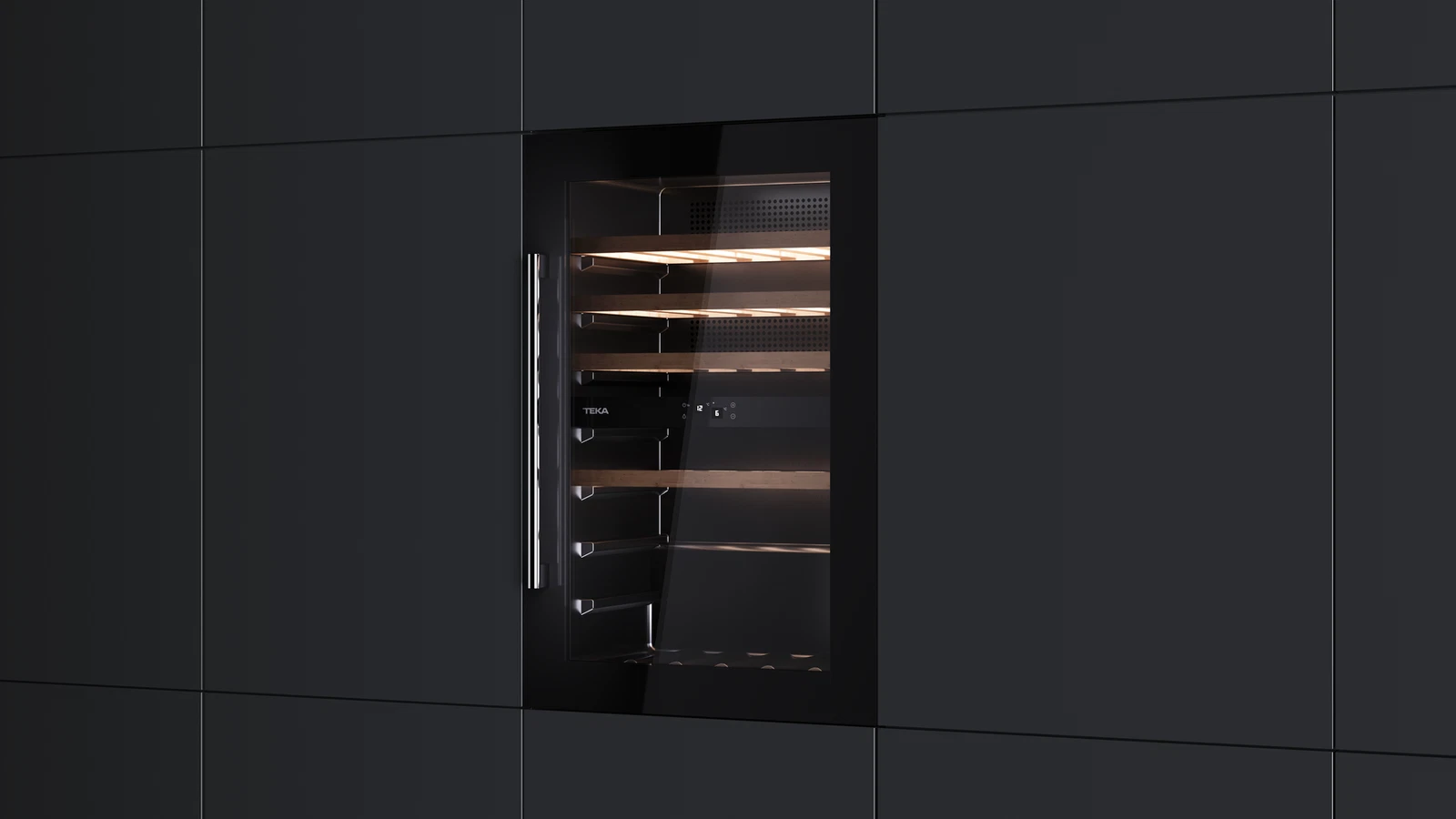 Встраиваемый в колонну винный кулер с 2-мя независимыми зонами охлаждения RVI 20046 BLACK GLASS