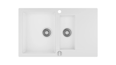 Мойка врезного монтажа из Тегранита с 1-ой основной и 1-ой дополнительной чашами CLIVO 60 B-TQ 1½B 1D MARBLE WHITE