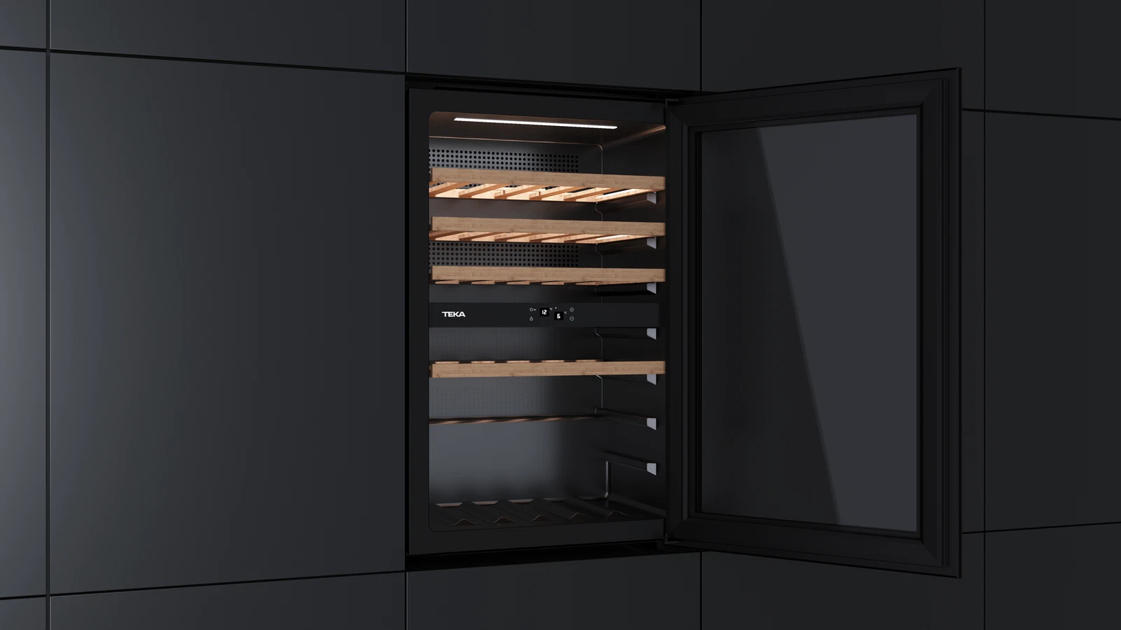 Встраиваемый в колонну винный кулер с 2-мя независимыми зонами охлаждения RVI 20046 BLACK GLASS