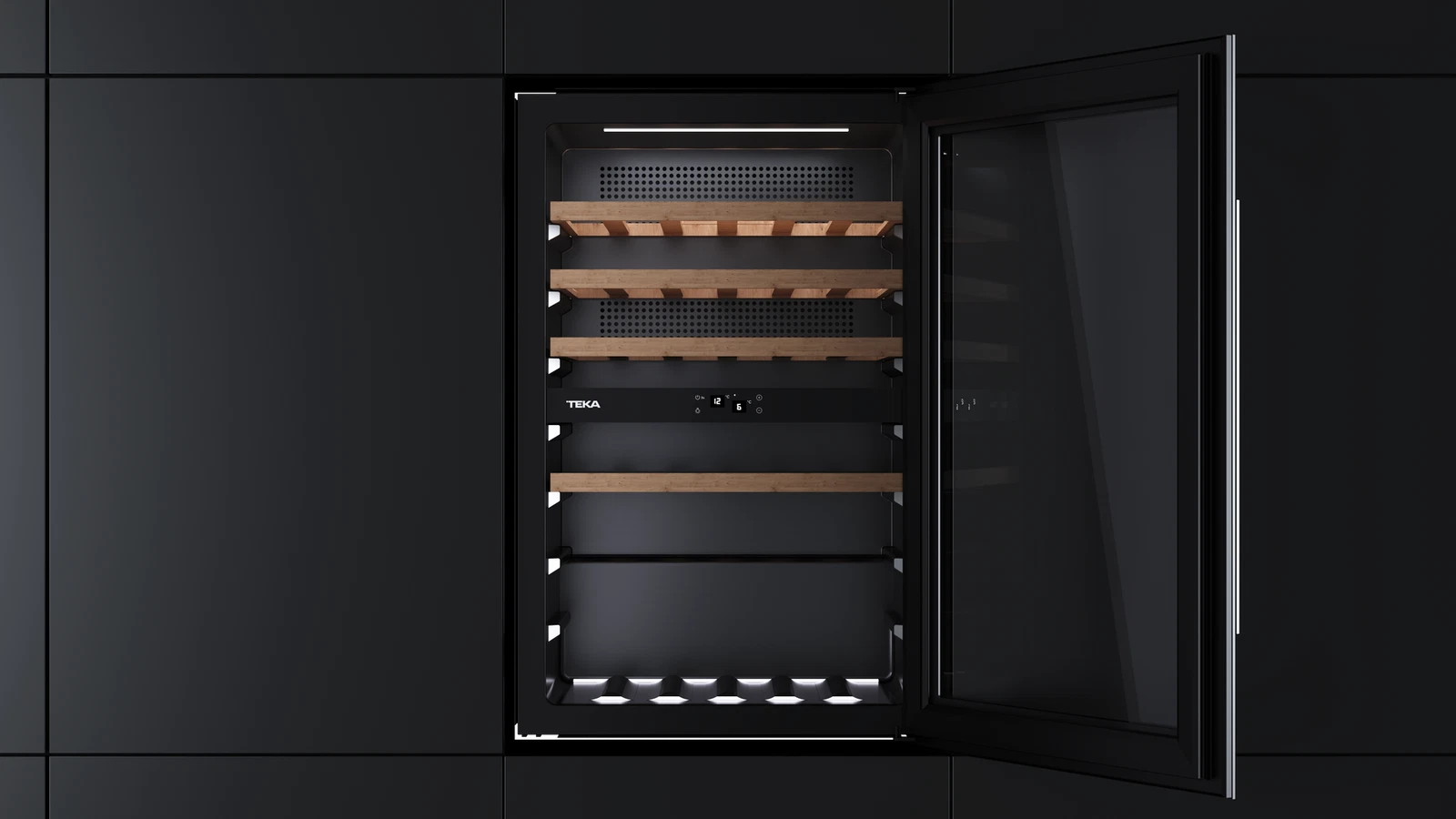 Встраиваемый в колонну винный кулер с 2-мя независимыми зонами охлаждения RVI 20046 BLACK GLASS