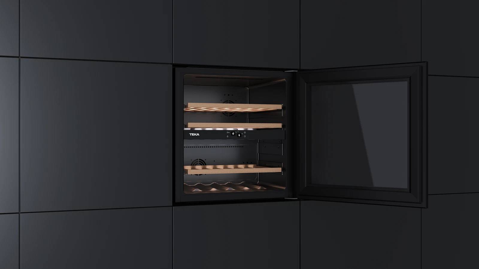 Встраиваемый в колонну винный кулер RVI 20041 BLACK GLASS