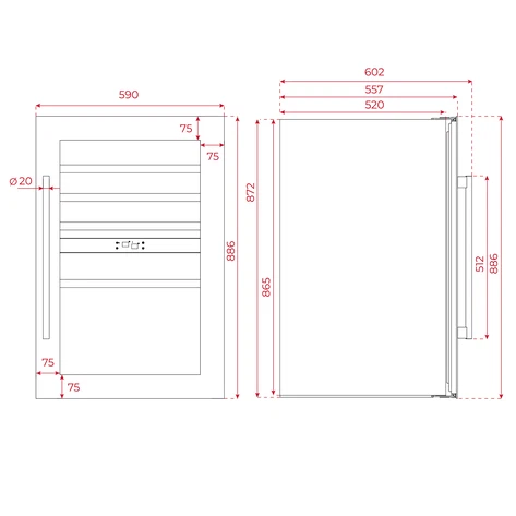 Встраиваемый в колонну винный кулер с 2-мя независимыми зонами охлаждения RVI 20046 BLACK GLASS