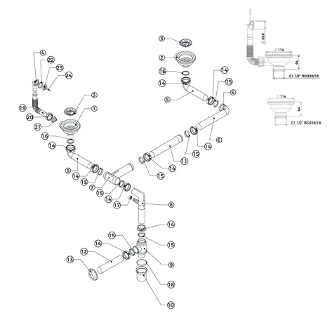 Слив 3 ½ с круглым переливом для 2-х чашевой мойки Teka Белый