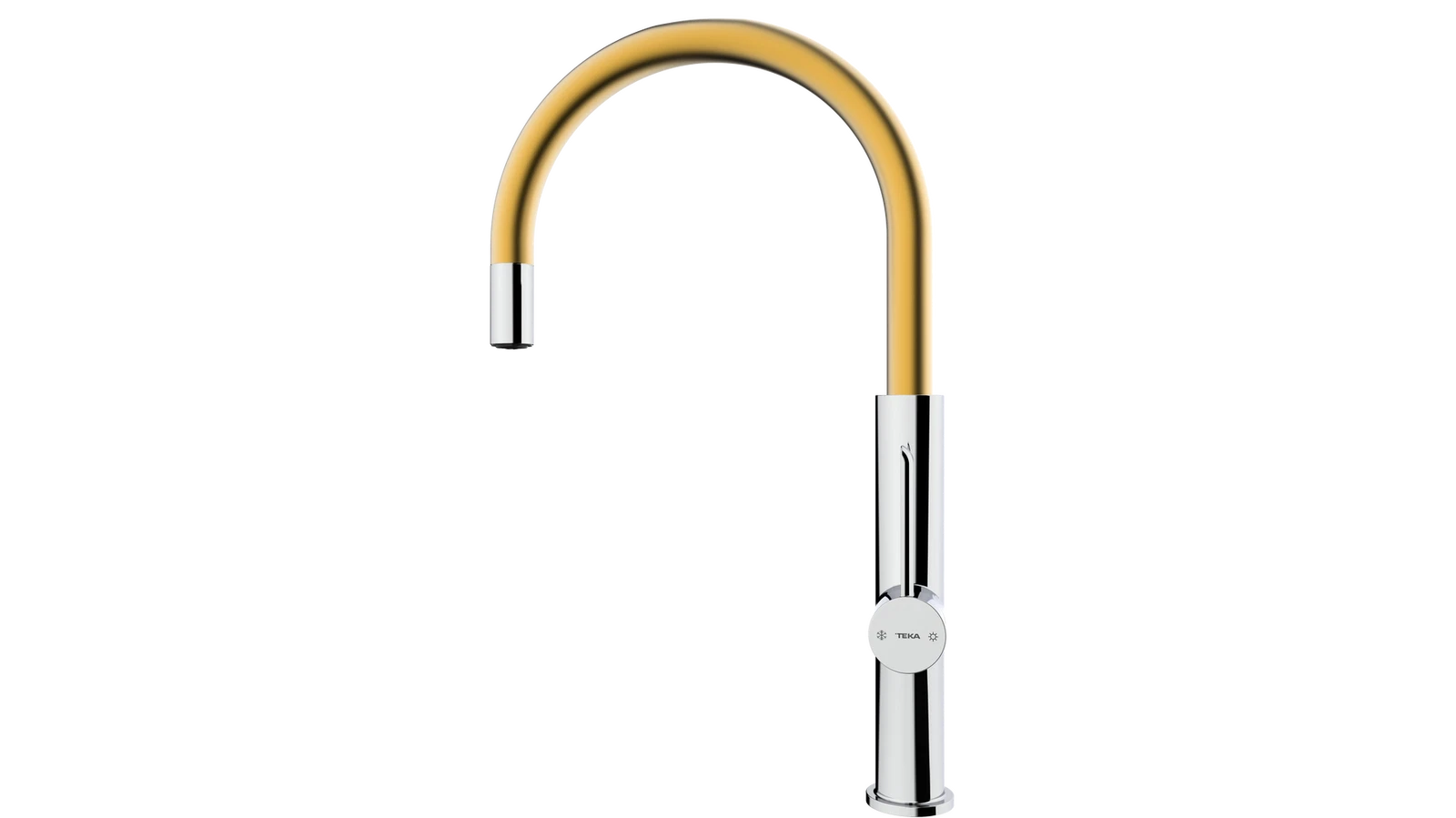 Смеситель с высоким поворотным изливом. Люксовое долговечное PVD-покрытие. FOT 995 BRASS