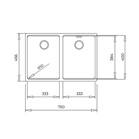 Мойка подстольного / врезного монтажа из Тегранита Плюс с 2-мя чашами RADEA R10 2B 750 M-TG WHITE