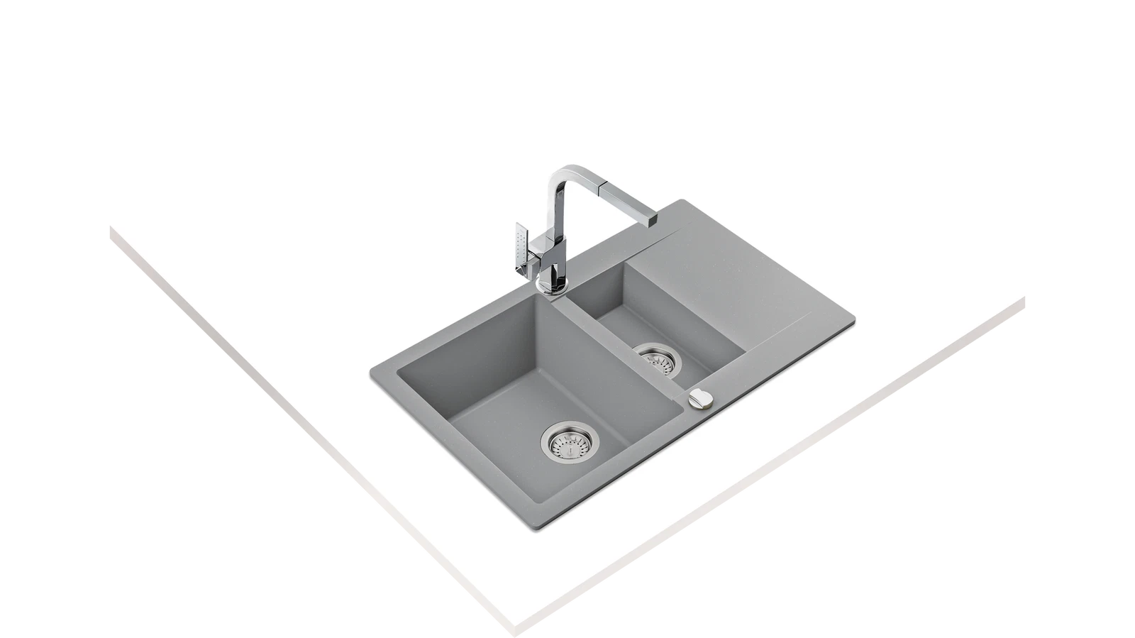 Мойка врезного монтажа из Тегранита с 1-ой основной и 1-ой дополнительной чашами CLIVO 60 B-TQ 1½B 1D ALUGRAUMETALLIC