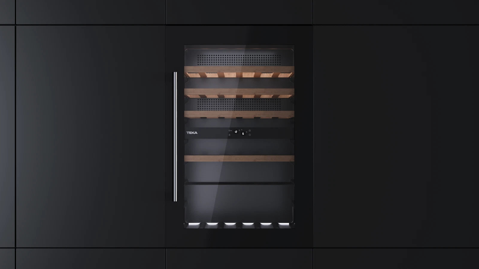 Встраиваемый в колонну винный кулер с 2-мя независимыми зонами охлаждения RVI 20046 BLACK GLASS