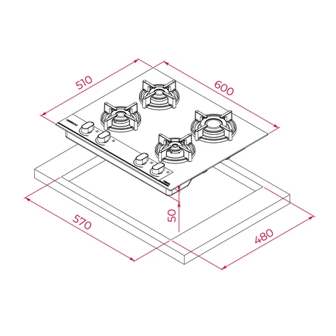 Варочная панель газ на стекле 60 см GBC 64-G1 GBN Infinity Matt Black